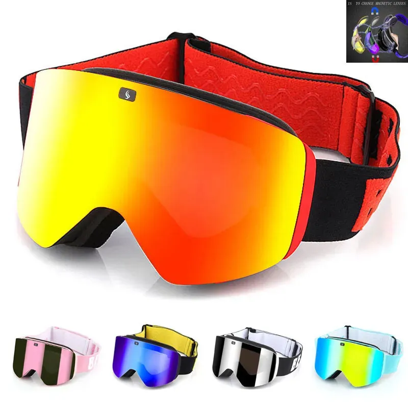 Magnetic Ski Goggles with Double Layer Polarized Lens Skiing Anti-fog UV400 Snowboard Goggles Men Women Ski Glasses Eyewear 231227
