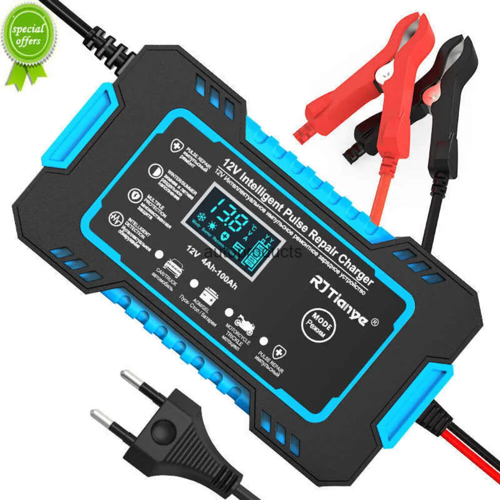 Neues intelligentes 12-V-6A-Autobatterie-Ladegerät mit LCD-Touchscreen für die Impulsreparatur von Nass- und Trockenbleisäure