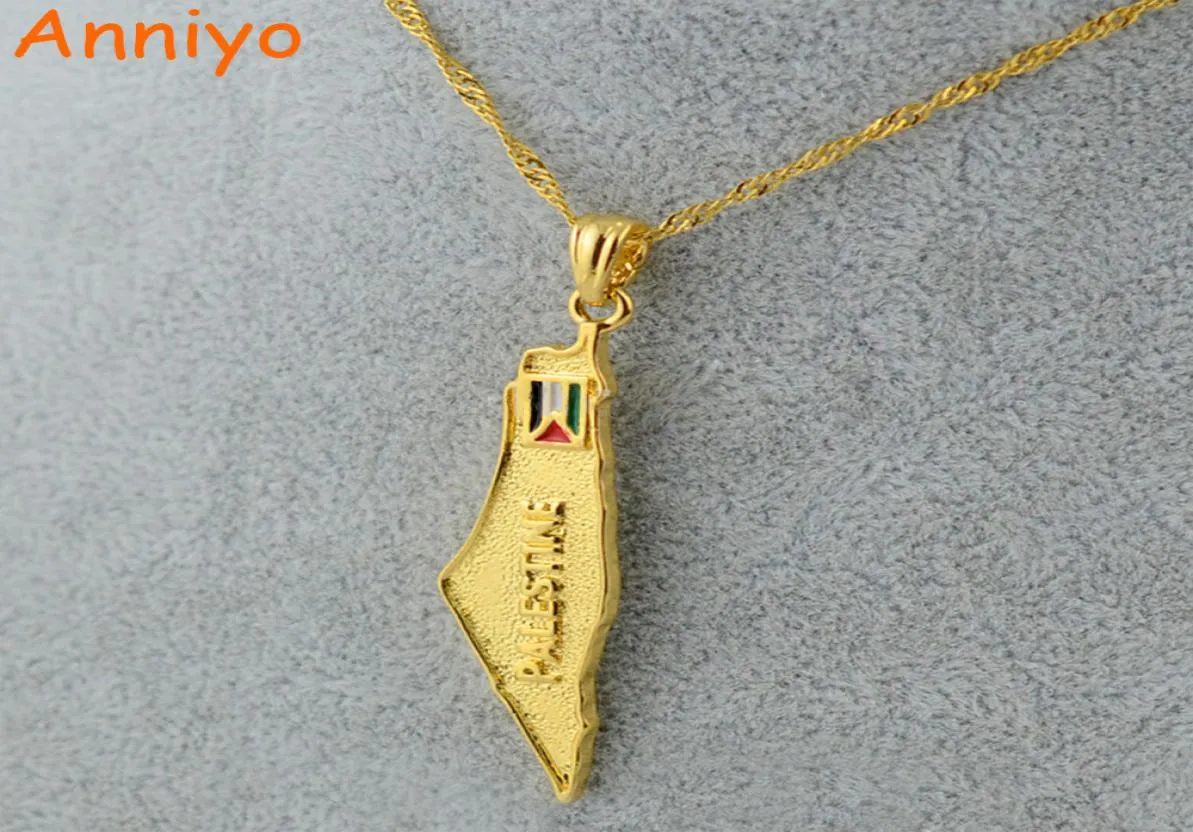 Anniyo Palestine Map National Flag Pendants Necklaces Chain Gold Color Jewelry For Women Men Palestinian Gift 0051013091753