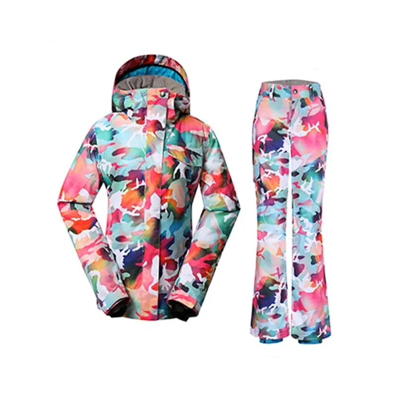 Snowboardenanzug Sets für Frauen im Freien im Freien Sport Ski -Kleidung wasserdichte Winterbekleidung Jacken und Hosen Camouflage Girl 231227