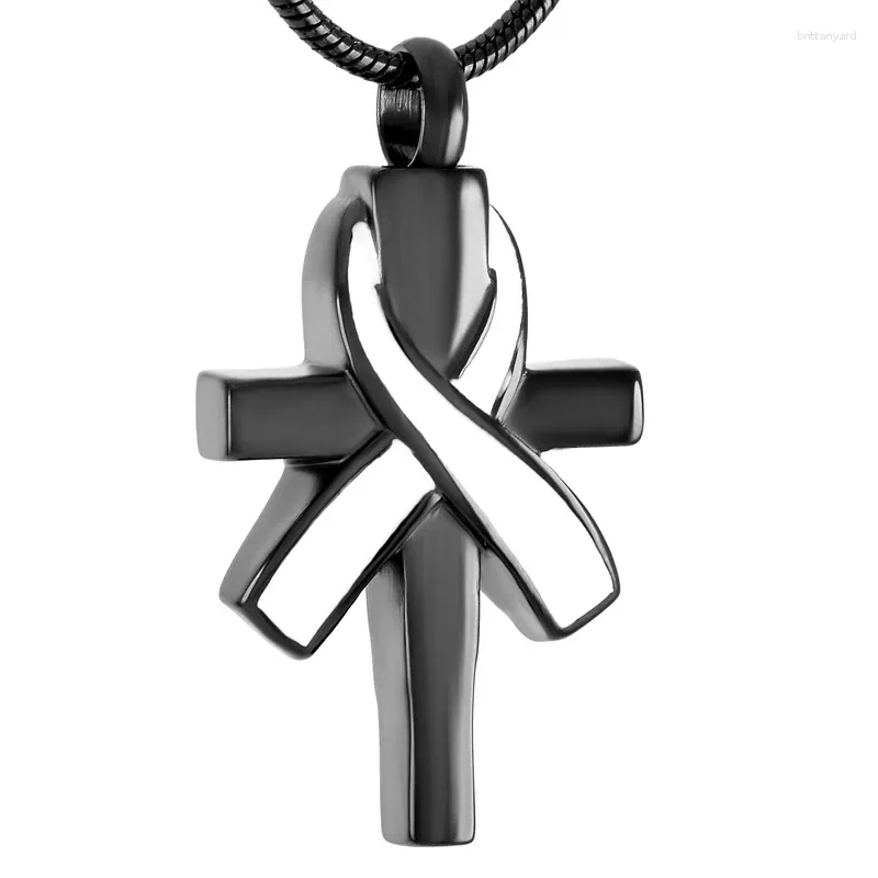 Naszyjniki wiszące IJD9310 trzymaj wielokolorową emaliowaną wstążkę Krzyżowa stal nierdzewna biżuteria pamięci do kremacji kobiety pamiątka urna