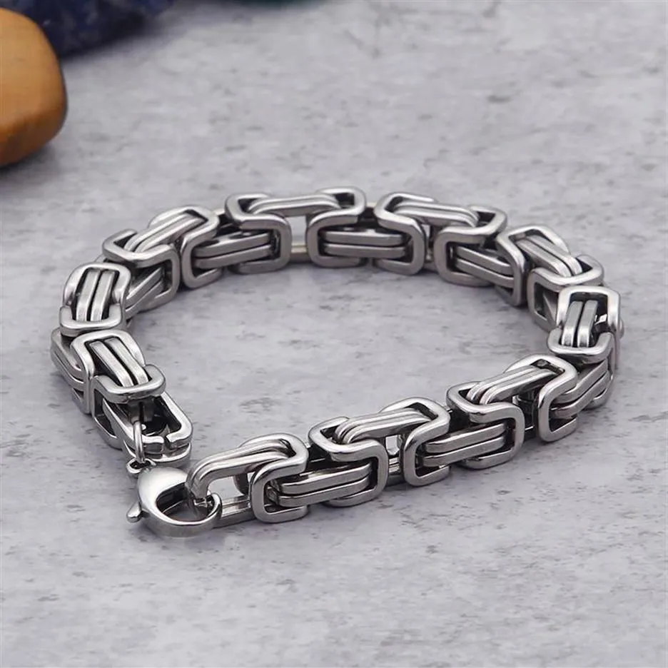 5mm 6mm 8mm Gioielli da uomo in acciaio inossidabile Catena imperatore Bracciale bizantino Stile quadrato Unisex Uomo 8 26 pollici Link 247L