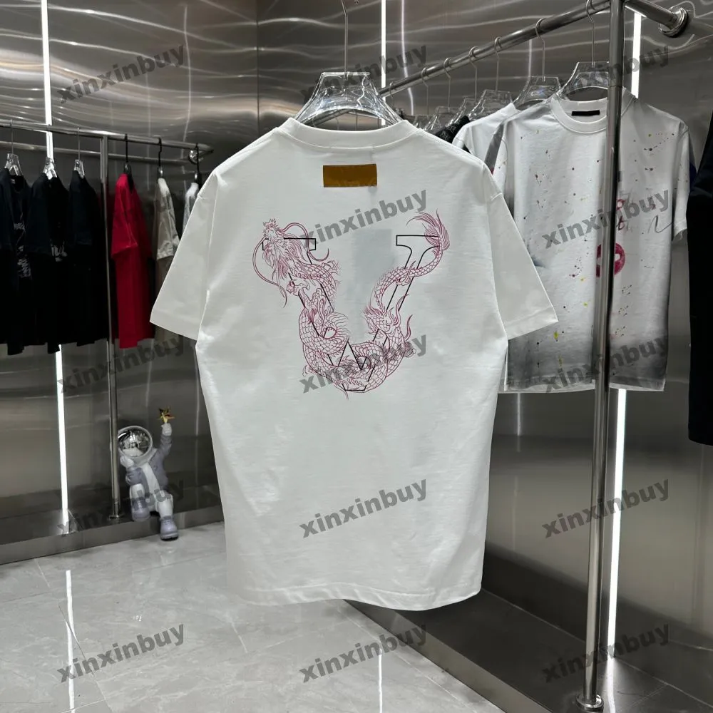 Xinxinbuy 2024 uomini Designer maglietta maglietta Dragon Letter Stampa 1854 Equipaggio Sleeve Short Cotton Women White Bianco XS-3XL
