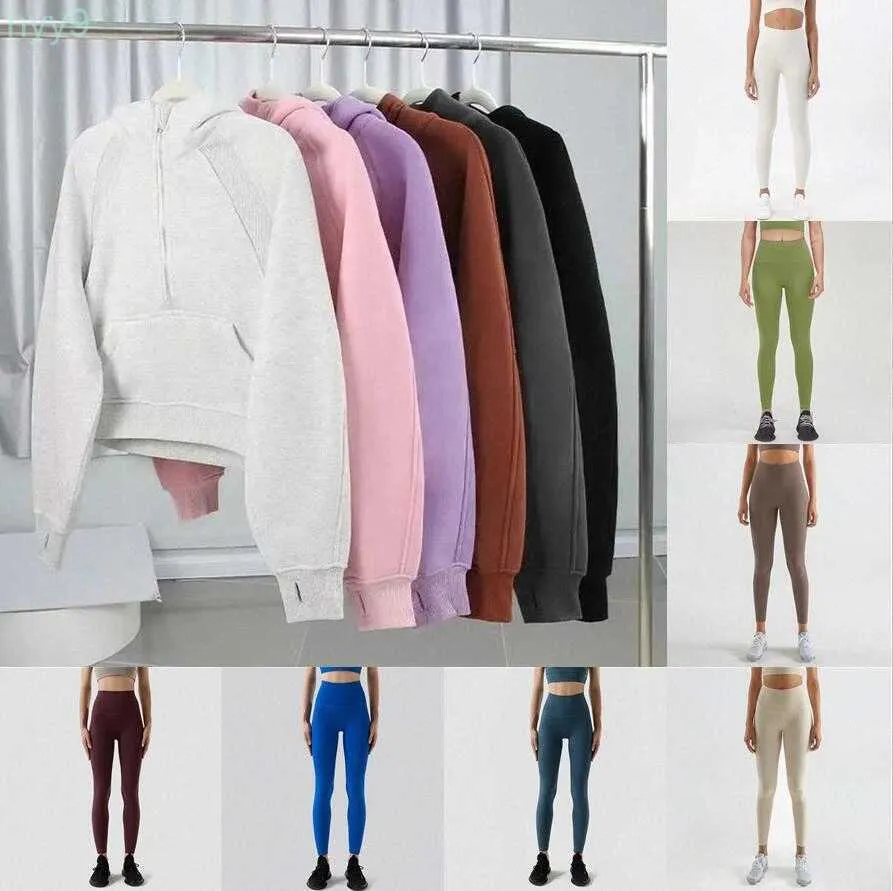 Hoodies Sweatshirts Yoga Scuba Cropped Womens Plus Velvet Thickening Hoodys Sports Half Zipper Full Terry Sweater Motion Scubas Leggings Lululemens Lulus Vo8o