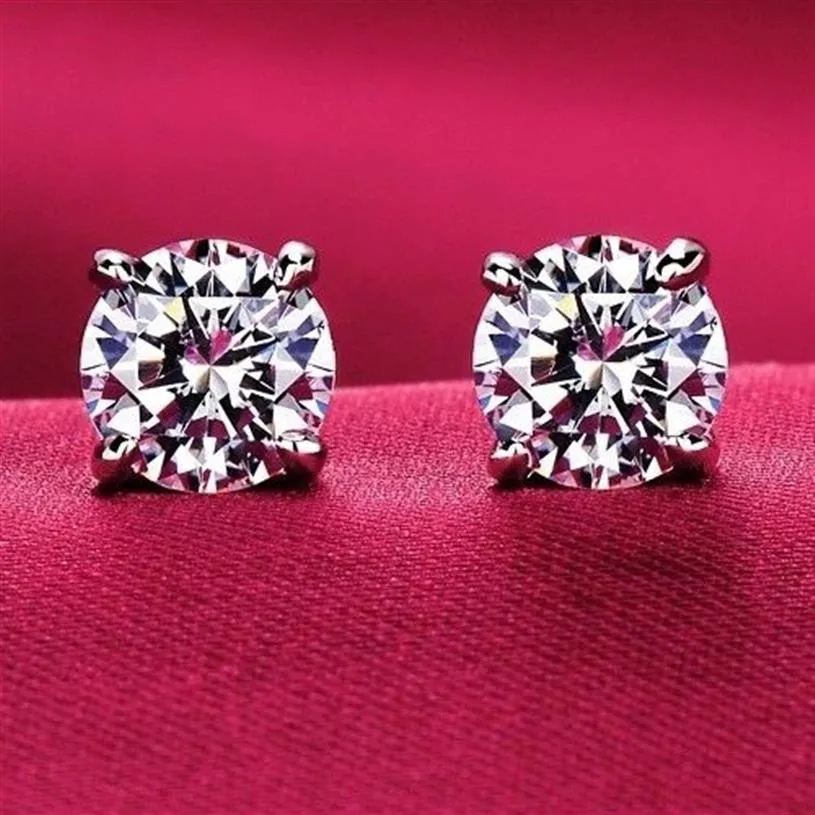 2017 White Gold Plated 4 Prongs Sparkling Cubic Zirconia Simulated Diamond Post CZ Stud Earrings 3mm 4mm 5mm 6mm 8mm 10mm289C
