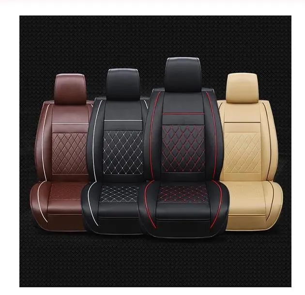 Covers Universal PU Leather Car Auto Seat Cover Interiör Tillbehör Kudde Autocovers med däckspår för bilar Styling Seat Covers