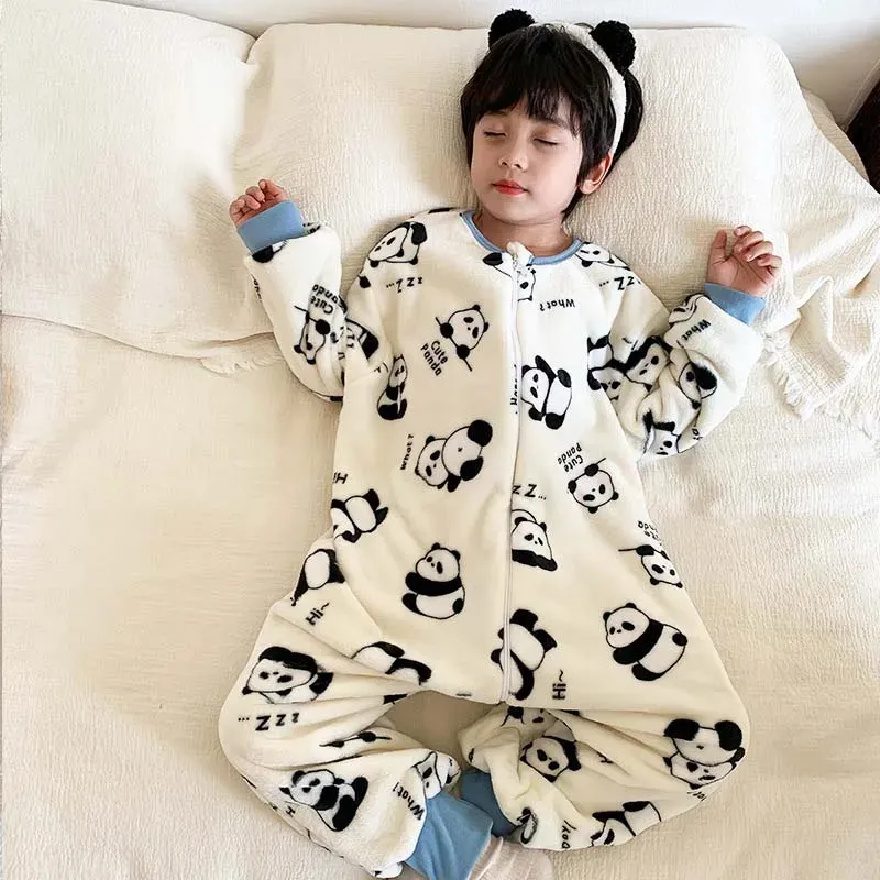 Kids winter pluche pyjama kinderen panda's beer nachtkleding warm houden kigurumi voor jongens meisjes flanel Fleece slaapzak kostuum 231227