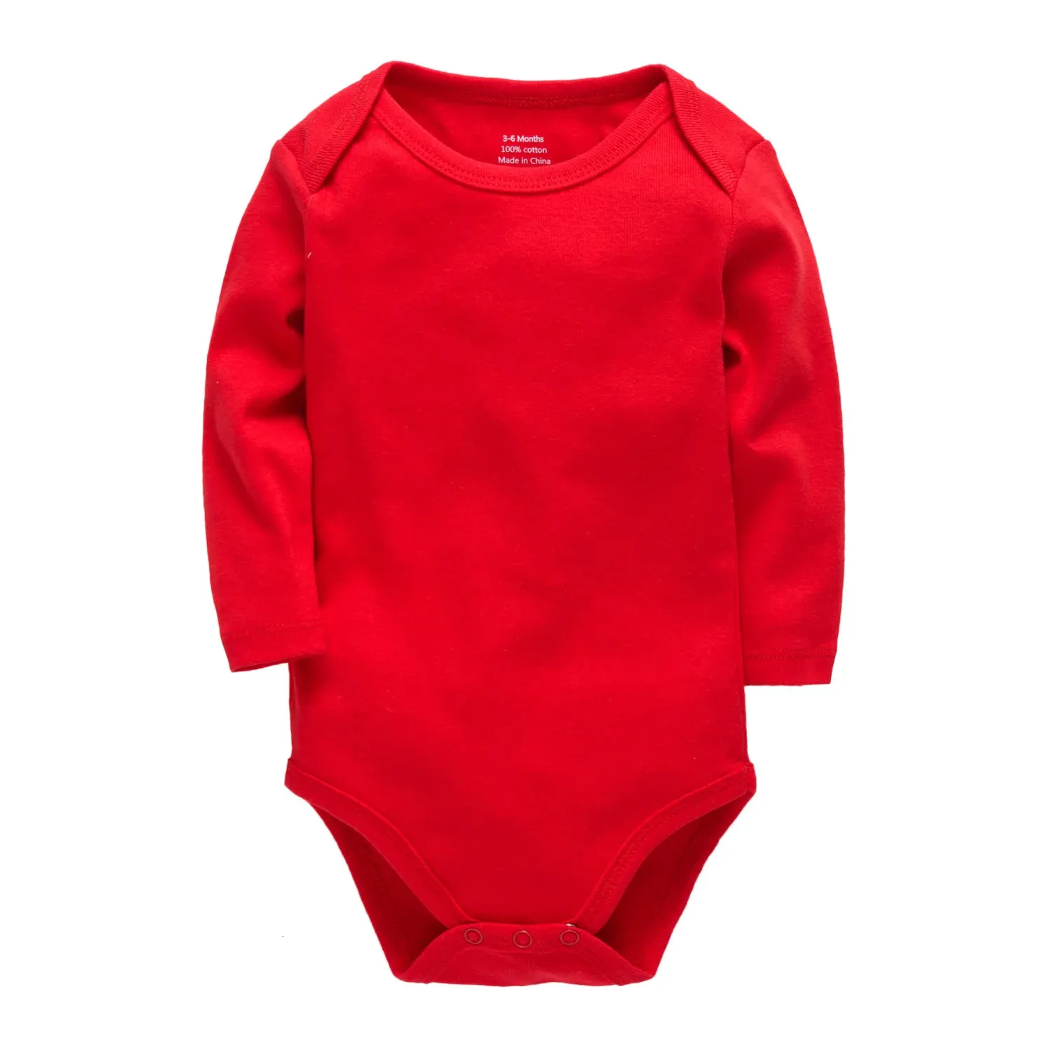 Baby flickor kläder kropp kostym född spädbarn pojkar romper långärmad sommar röd jumpsuit bomull soild färg pyjama bebe 231226