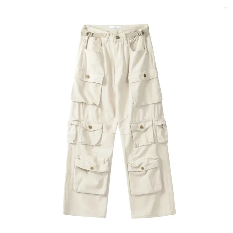 Męskie spodnie Multi-kieszenia prosta ładunek dla mężczyzn swobodny projektant luźne spodnie Hip Hop Streetwear zielony czarny biały na świeżym powietrzu