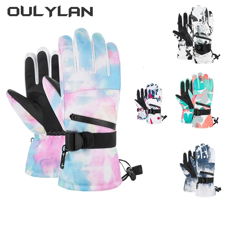 Oulylan Guanti da sci da donna PU Guanti invernali impermeabili caldi Guanti da snowboard da uomo Ciclismo Moto Equitazione Guanti antivento da neve 231227