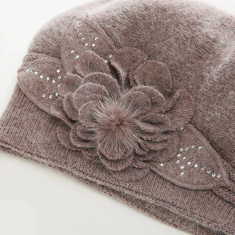 Berete de iepure F, pălării de lână tricotate, iarna, cald, capac de femeie, fete, căciuli, pălărie de blană, Gorros Bonnet Femme Hiver 2023_voghion.com