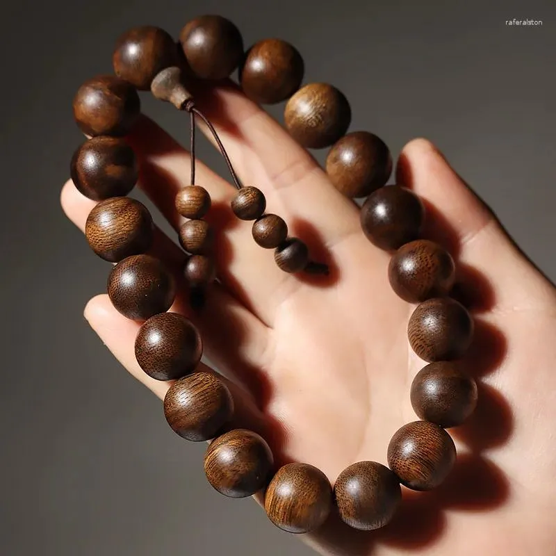 Strand Natural Hainan Yellow Channan Agarwood Armband Submerged Kyara Eaglewood Buddha Beads Prayer Handheld 18 Pieces Crafts