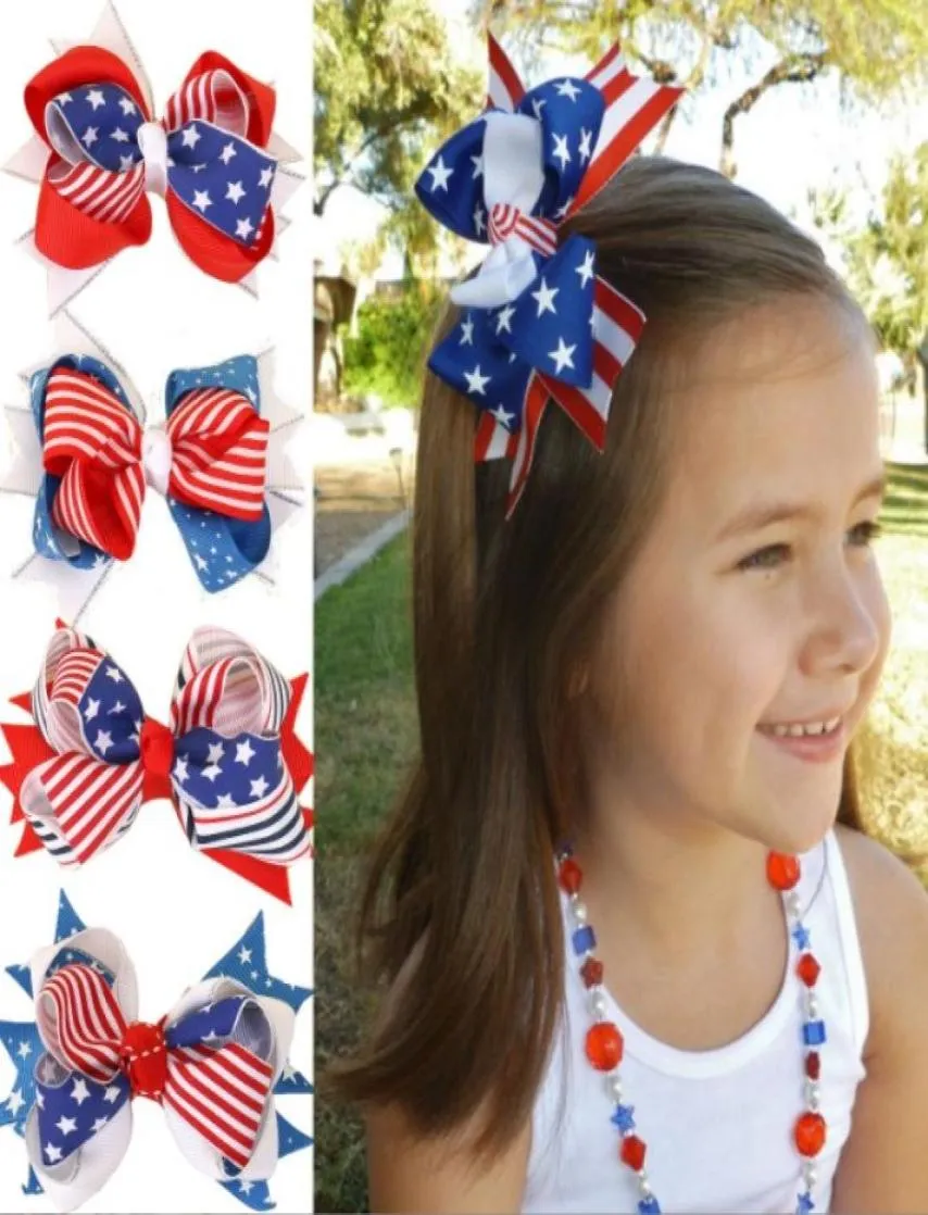 女の子のためのアメリカ国旗の髪の弓クリップ愛国的な独立記念日ヘアピンの花のヘアアクセサリー7月4日
