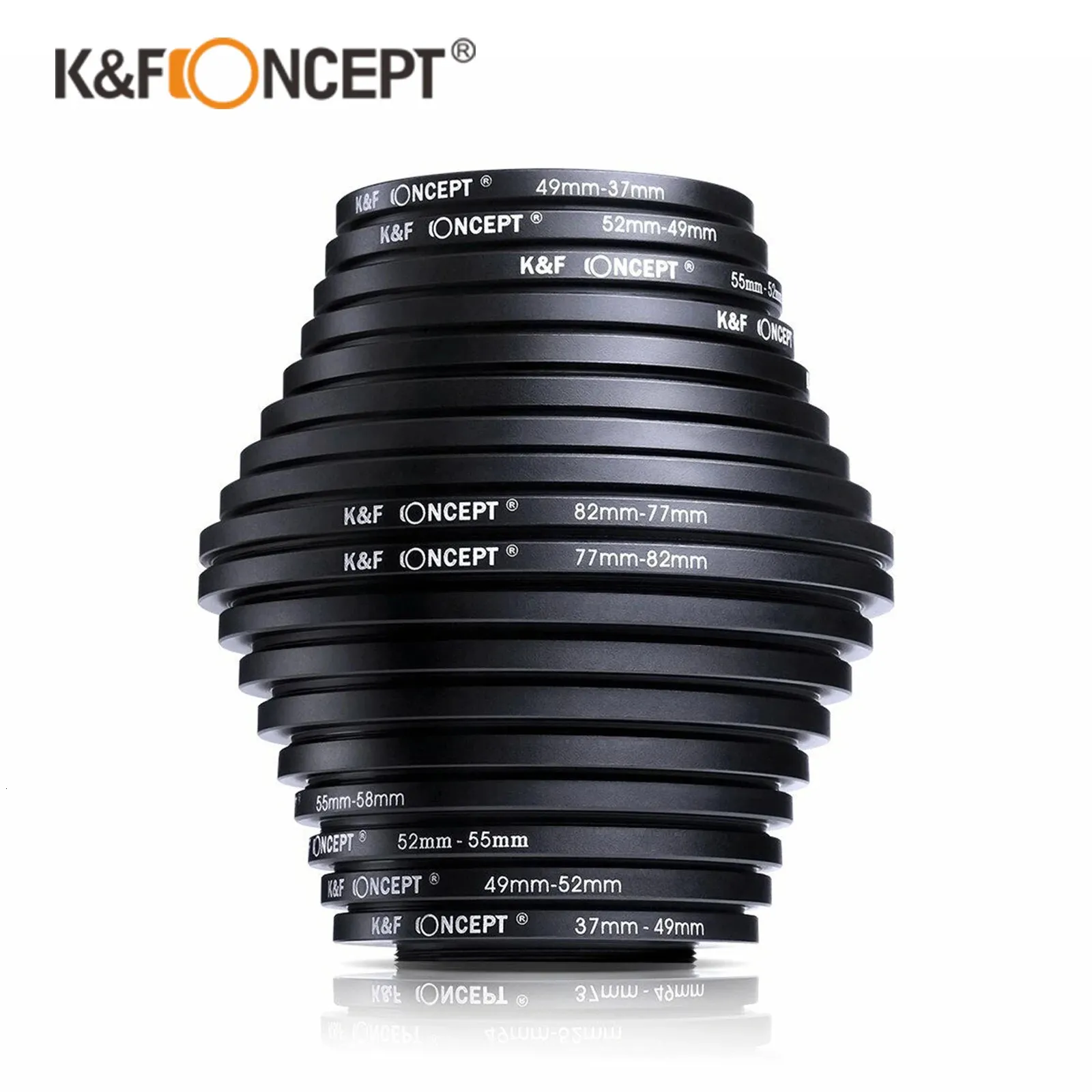 K Concepcja 18In1 18pcs Camera Filtr Filtr Krok Zestaw Adaptera Zestaw Adaptera 3782 mm 8237 mm dla DSLR 231226