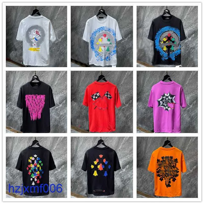 2l5t Heren T-shirts Koop Ontwerpers T-shirts Chromes Hart Te Koop 2023 Top Reliëf Letter Hoefijzer Sanskriet Kruis Patroon Tees S