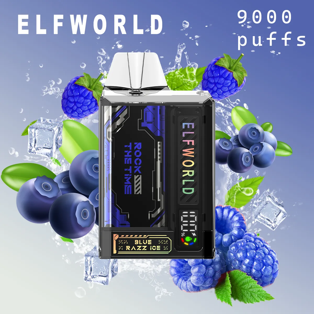 Elfworld Trans 9000 Puffs 10 smaker 750mAh 0%2%5%15 ml Förfylld synlig kristallbox Luftflödesjusterad penna formad spräng av smak mig autentiskt varumärke VAPR grossistvap