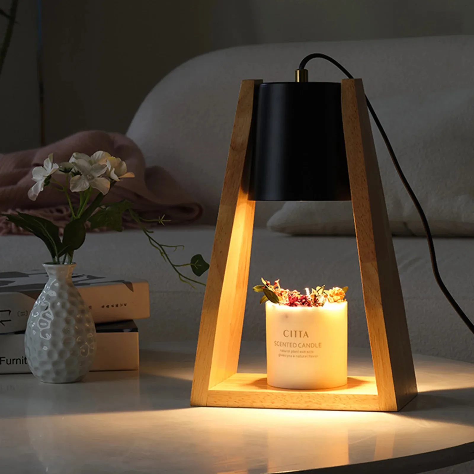 Solid Wood Candle Warmer Lamp Wax Melting Bedside Tables for the Bedroom Aromatherapy Lamp Indoor Decorations Night Light 231226