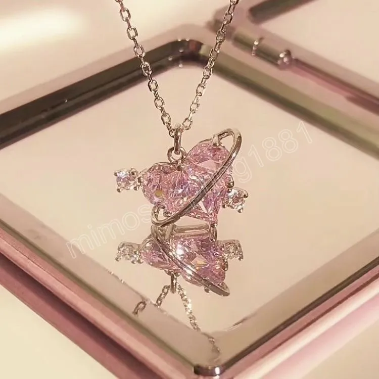 Colliers avec pendentif en forme de cœur en cristal rose pour femmes et filles, mode coréenne Y2K, strass scintillants, chaîne de clavicule féerique, bijoux cadeaux