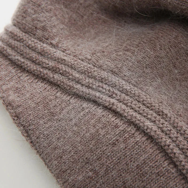 Berete de iepure F, pălării de lână tricotate, iarna, cald, capac de femeie, fete, căciuli, pălărie de blană, Gorros Bonnet Femme Hiver 2023_voghion.com