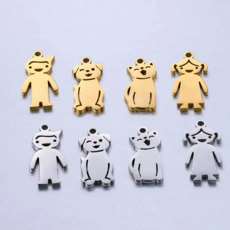 Bracelets 20pcs/lot Mirror Polish Stainless Steel Boy and Girls Cat and Dog Charm for Making Keychain Necklace Bracelet Jewelry