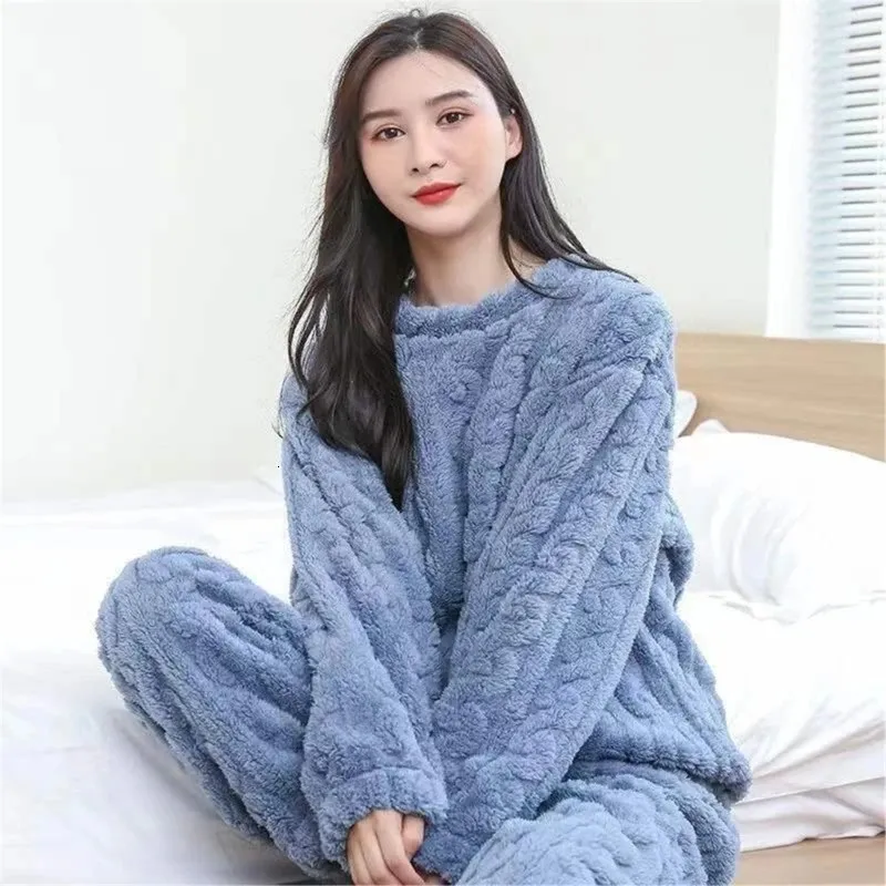 Women Pyjama Set Furry Fleece Soft Pajamas Comfortable Wear 231226