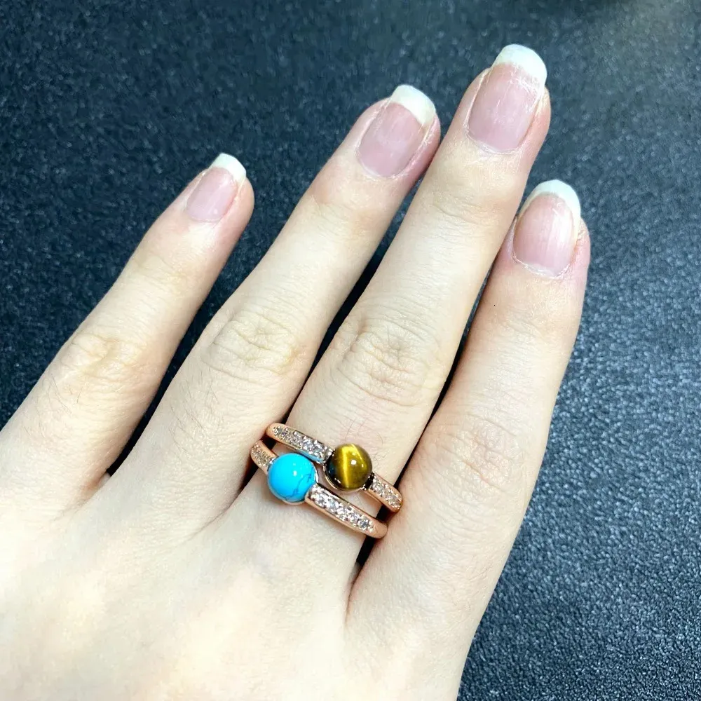 2pcsset única linha zircão anel redondo empilhados mix cor doce anel com zircão turquesa anel de cristal para mulher 231226