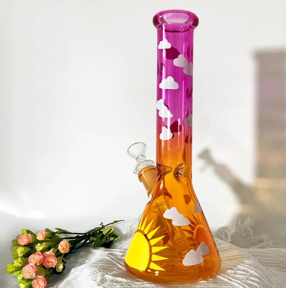 Ny arvial svartrosa lila färgglad regnbåge rakt glas vatten bong 18mm downtem 14mm skål bubbler dab rigg