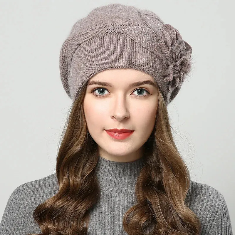 Berete de iepure F, pălării de lână tricotate, iarna, cald, capac de femeie, fete, căciuli, pălărie de blană, Gorros Bonnet Femme Hiver 2023_voghion.com