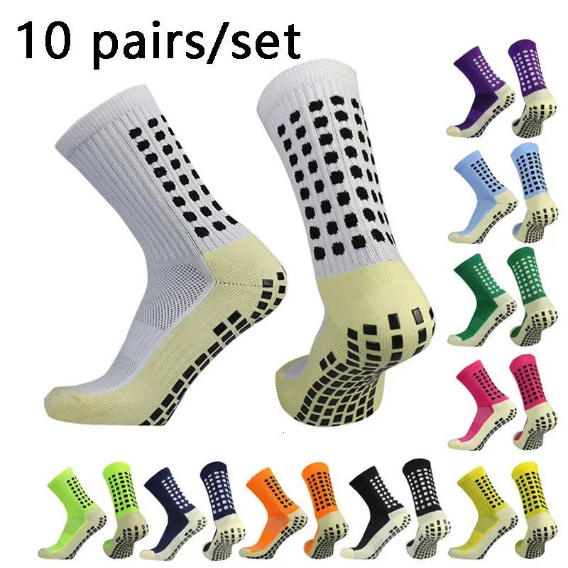 10 paires / lot hommes chaussettes de football pour femmes en coton carré en silicone aspirant soc de soccer sportif de rugby de rugby chaussettes de tennis 231227