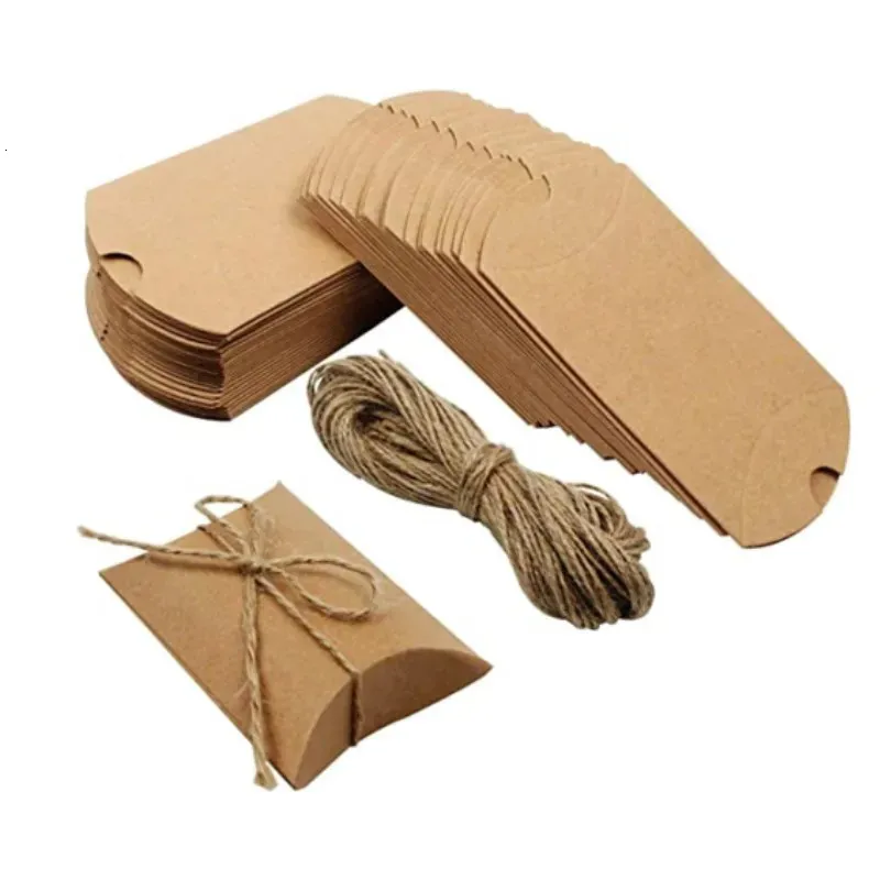 20.10.30 кусочки Kraft Paper Pillow Candy Box упаковка вечеринка по случаю вечеринки по случаю дня рождения свадебный подарочный пакет Diy Box Accessories 231227