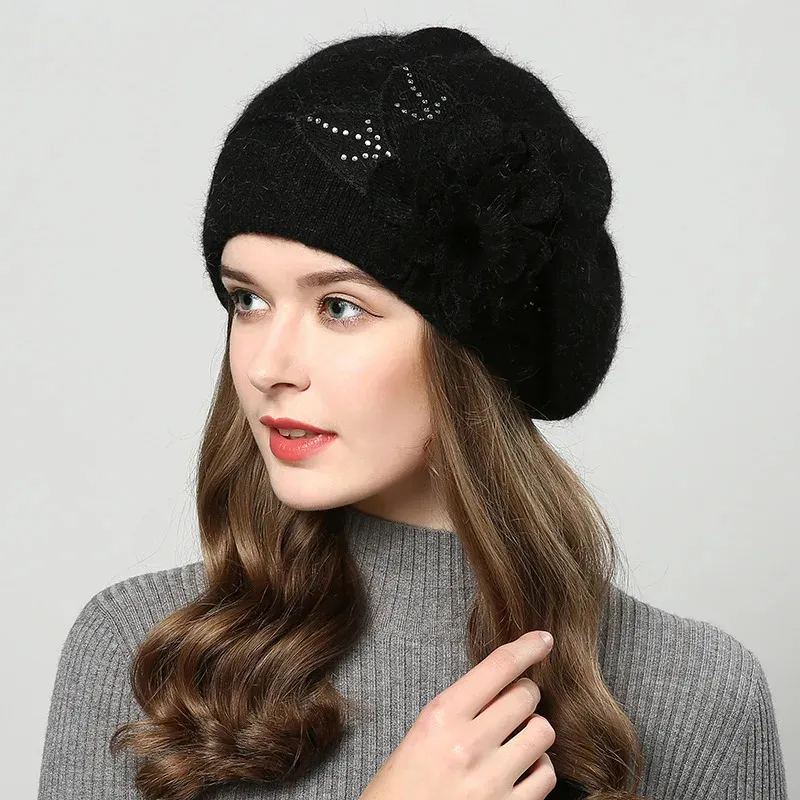 Berete de iepure F, pălării de lână tricotate, iarna, cald, capac de femeie, fete, căciuli, pălărie de blană, Gorros Bonnet Femme Hiver 2023_voghion.com