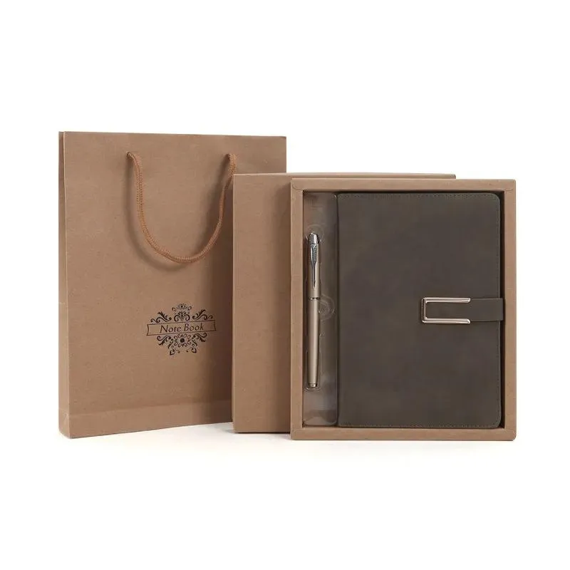 Favor Notebook conjunto con caja de regalo regalo de cumpleaños promocional de negocios dowling cuaderno vintage cubierta de cuero con bolígrafo A5 a6 b5 100 hojas