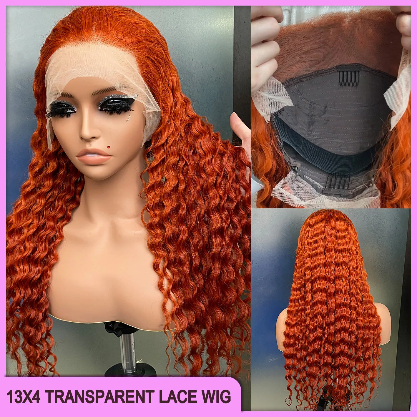 Atacado grau 12a 10a malaio indiano brasileiro laranja onda profunda 13x4 peruca frontal de renda transparente 18-26 polegadas 100% cabelo humano virgem cru