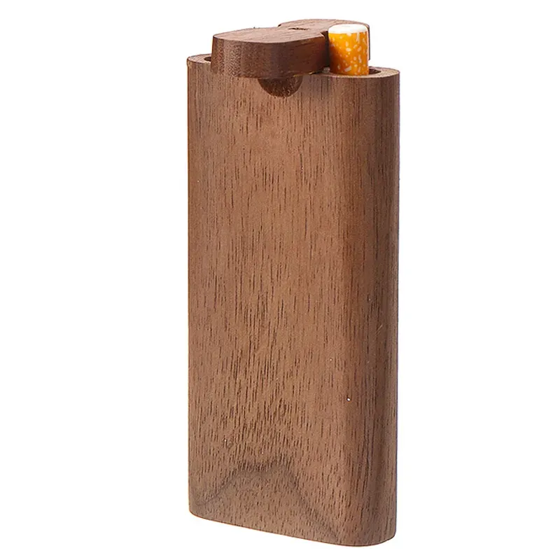 Portable Wood Smoke Tobacco Matching Glass One Hitter Pipes Dugout Box Magnetic Rotating Cover Cigarette Case