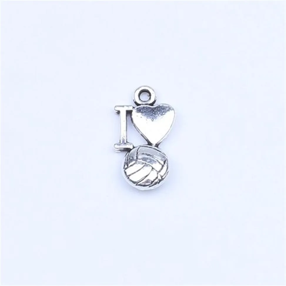 New fashion silver copper retro I Love Volleyball Pendant Manufacture DIY jewelry pendant fit Necklace or Bracelets charm 500pcs l225B