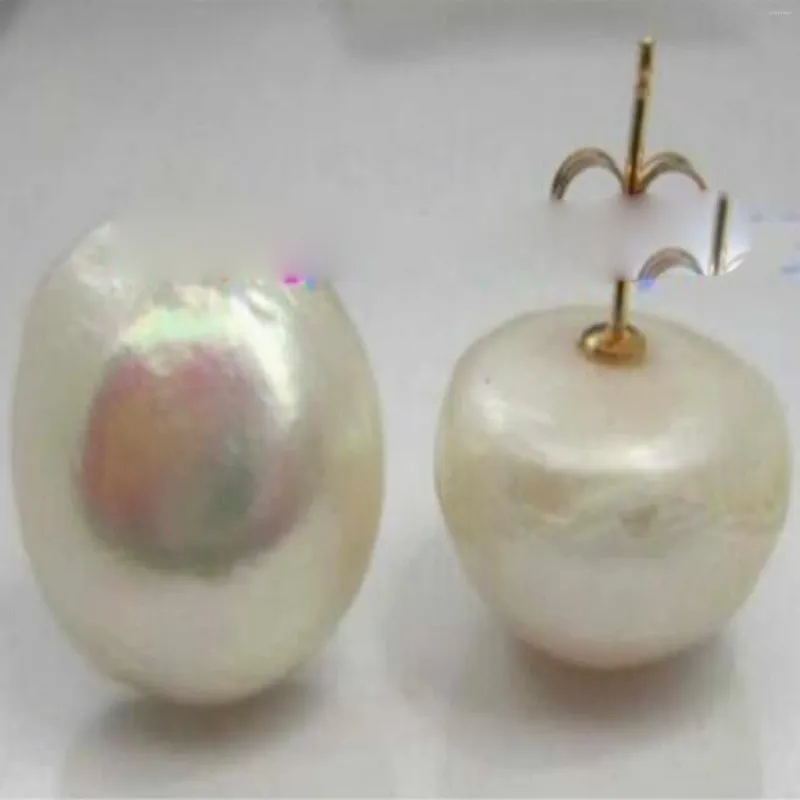 Boucles d'oreilles pendantes naturelles 14-15mm, perle d'eau douce baroque blanche, or 14 carats, mode de mariage de culture, belle Aquaculture FOOL'S DAY