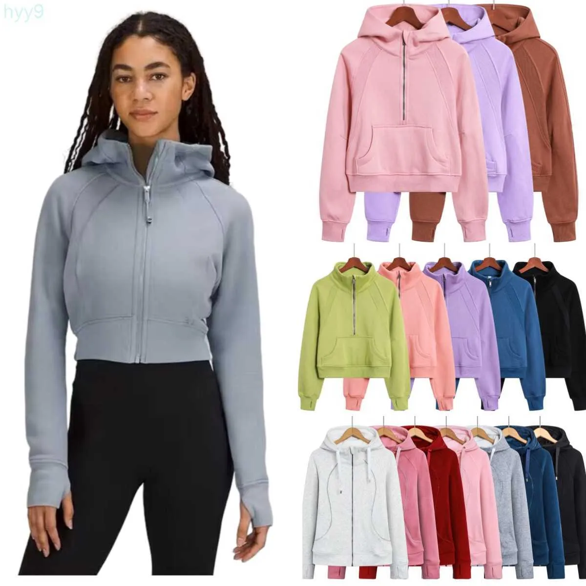 Felpa con cappuccio Lulu Scuba Medi zip Yoga Yoga Womens Velvet addensante cerniera Terry designer maglione cotto lululemen n5n1 n5n1