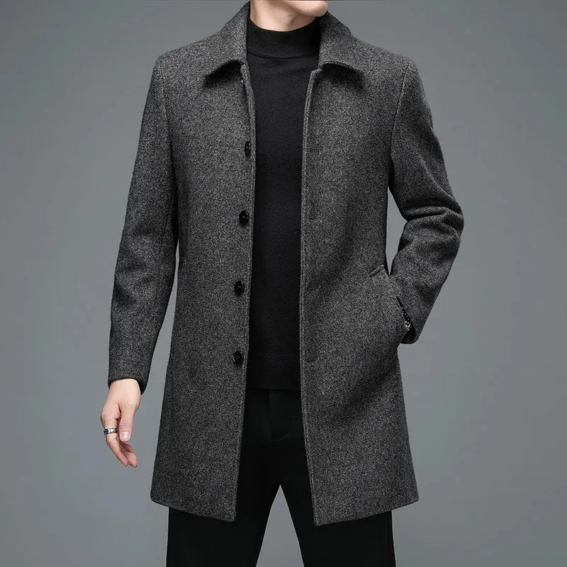 Giacche e cappotti invernali da uomo di alta qualità Business Casual Giacche di lana Cappotti Cappotto lungo da uomo Colletto rovesciato Misto lana 231226
