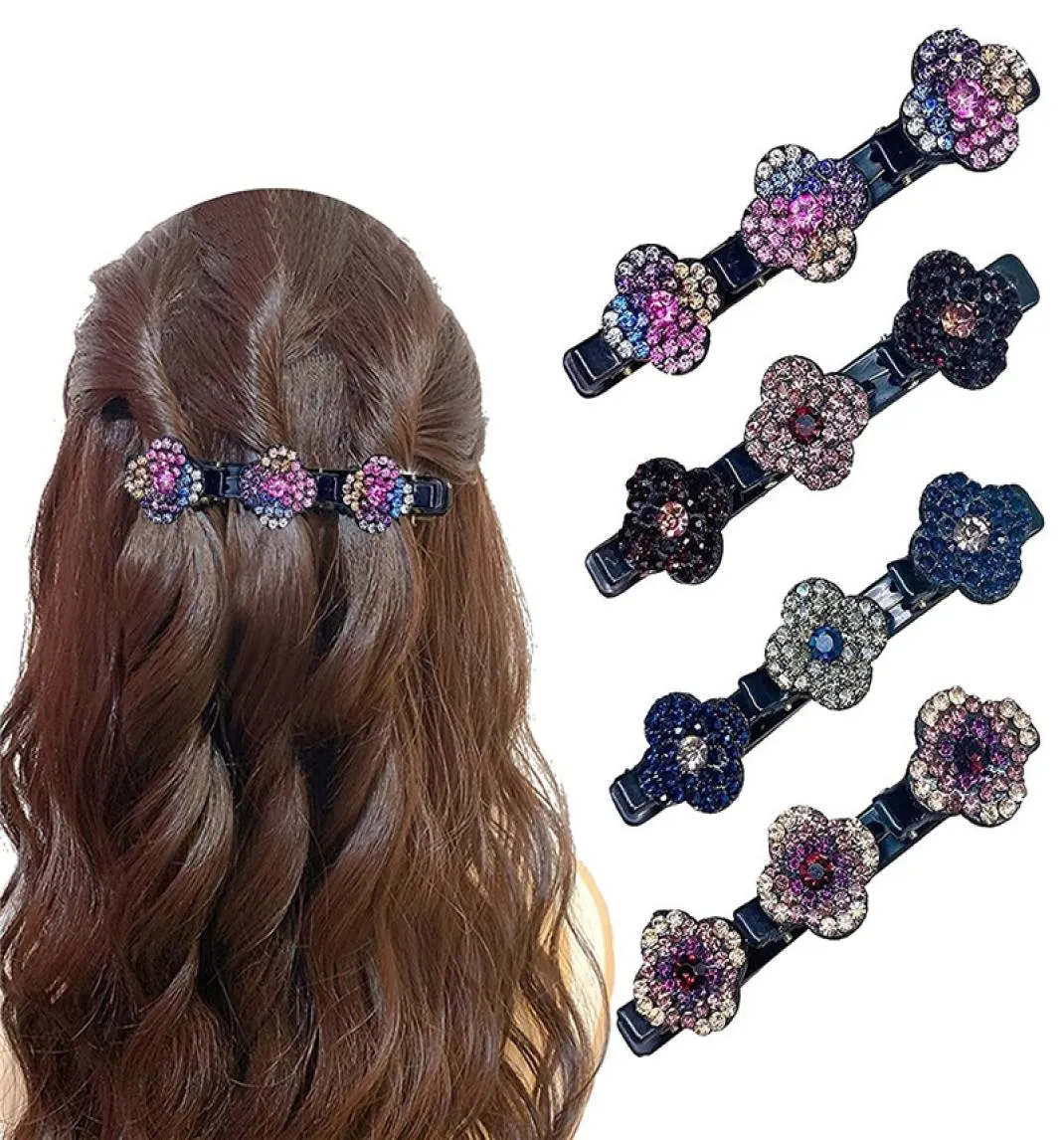 Köpüklü kristal taş örgülü saç klipsleri dört yaprak yonca doğranmış saç tokası kadınlar barrettes saç tokası aksesuarları kızlar için ponytai4382120