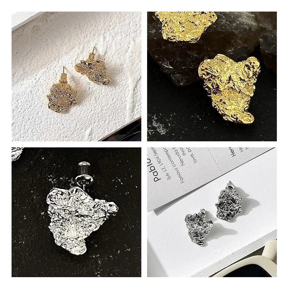 ENFASHION Pendientes de roca irregulares para mujer, pendientes góticos de botón, color dorado, joyería de moda coreana, pendientes para mujer_voghion.com