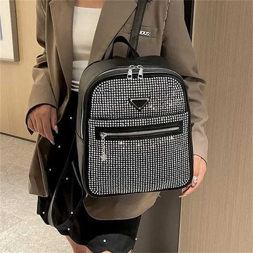 20% OFF Designer Double backpack with diamond embellishments new for women simple fashionable atmospheric casual crossbody student bag large capacity