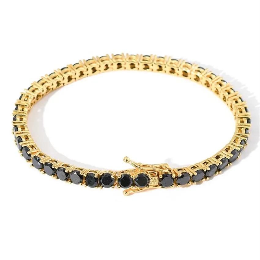 Haute qualité jaune blanc plaqué or 4MM 7 8 pouces noir CZ Tennis Bracelets chaînes liens pour hommes femmes joli cadeau 2729