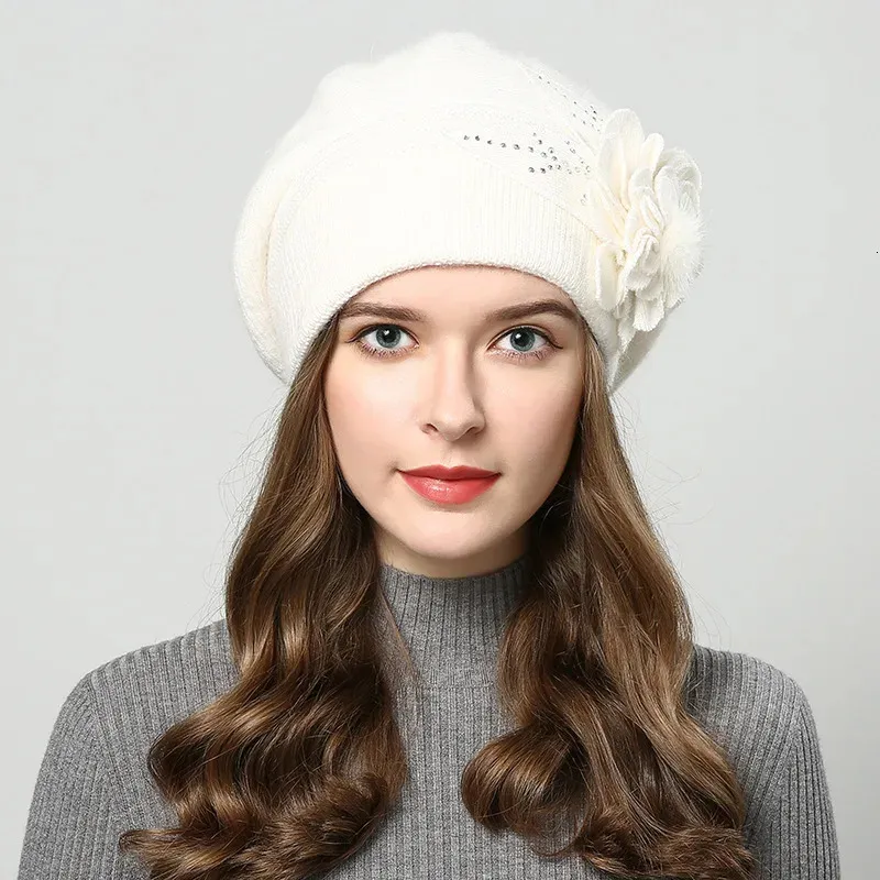 Berete de iepure F, pălării de lână tricotate, iarna, cald, capac de femeie, fete, căciuli, pălărie de blană, Gorros Bonnet Femme Hiver 2023_voghion.com