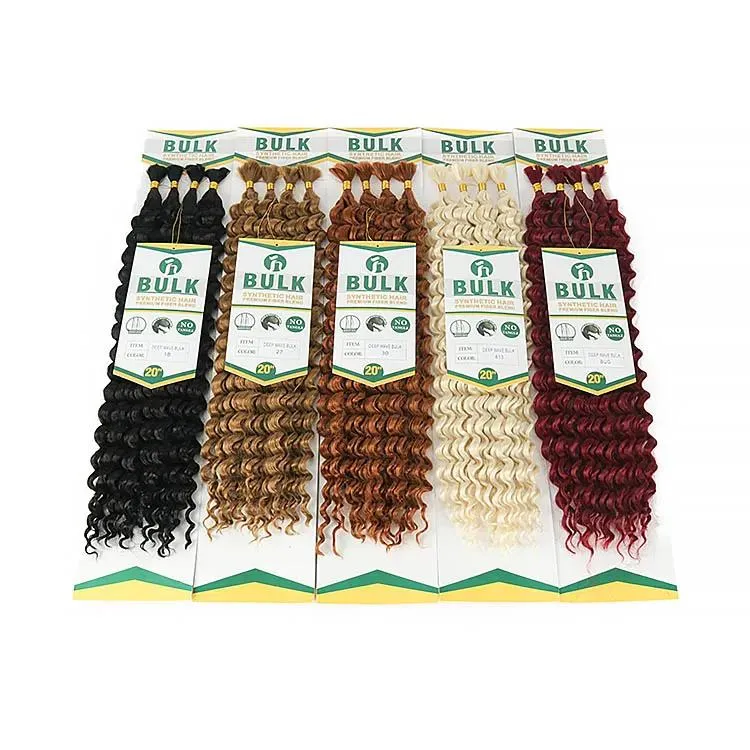 Tressage de cheveux ondulés en vrac, vente en gros, sans trame, fibres synthétiques à torsion profonde, cheveux en vrac pour tresses Boho, vente en gros