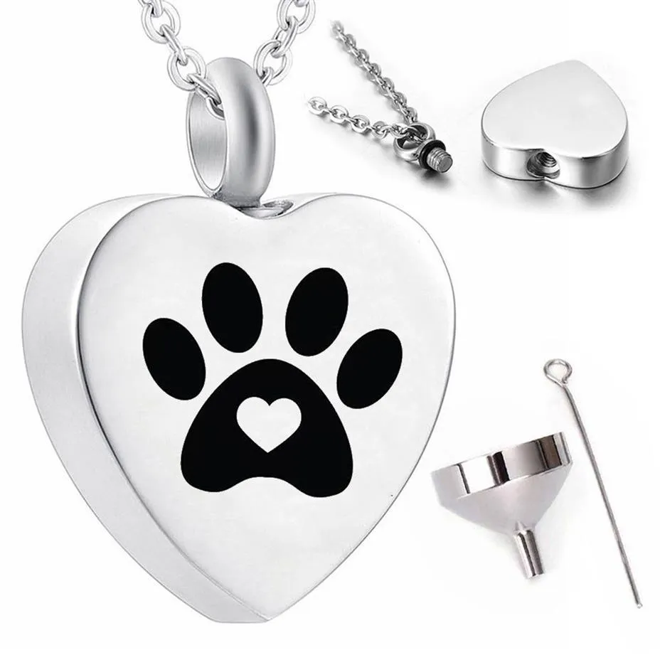 Collana con ciondolo souvenir con urna con stampa di zampa di cane a forma di cuore intera per commemorare il funerale di un animale domestico284N