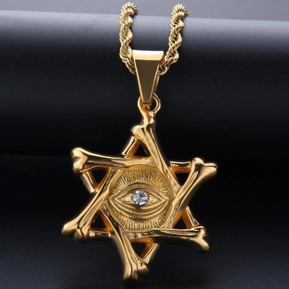 Fashion Hip Hop Jewelry Star of David Pendant Halsband Rostfritt guld pläterat med 60 cm kedja för män Nice Lover Gift Rapper Access244k