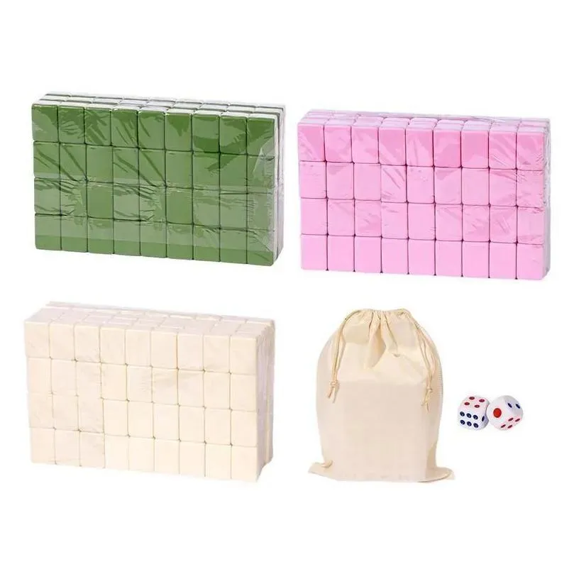 Jeux Jeux de dés Mahjong définit un jeu de société avec un grand sac de rangement Table portable 146 carreaux de résine mélamine pour les loisirs en famille Drop Del