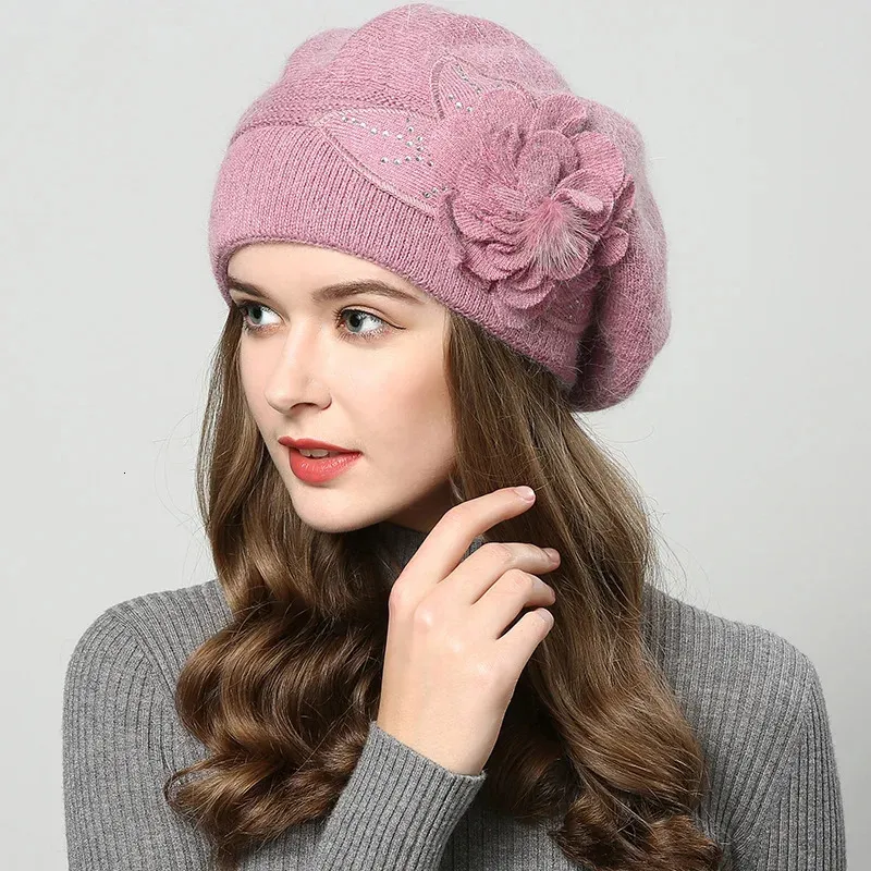 Berete de iepure F, pălării de lână tricotate, iarna, cald, capac de femeie, fete, căciuli, pălărie de blană, Gorros Bonnet Femme Hiver 2023_voghion.com