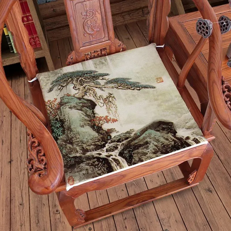Pillow Custom Chinese Printed Landscape Sofa Chairs Seat Cushion Dining Chair Armchair Seats Pad Cotton Linen Home Office Sitting Mats