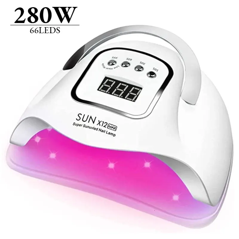 Sun X12 Max 280W UV LED -nagellampa med 4 timerinställning 66LEDS Portable Dryer Professional för naglar 231226